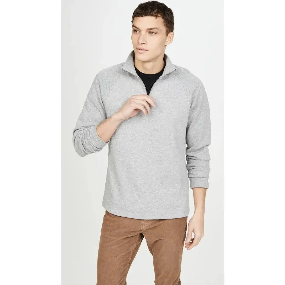 Vince Men's French Rib-Knit Quarter-Zip Heather Grey Sail Sweater Size Large
